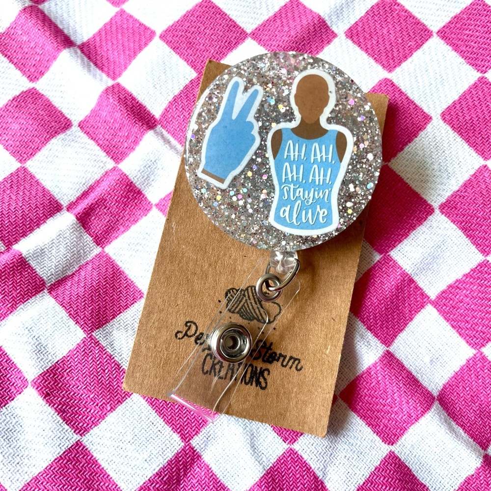 Nurse CPR Medical Worker Stayin Alive Handmade Resin Badge Reel